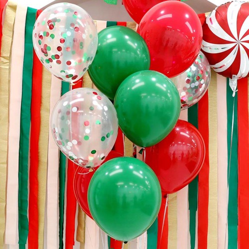 e베이비랜드,컨페티 크리스마스 풍선세트 10p (리본+테잎) / 파티용품 풍선용품 벌룬 연말 이벤트